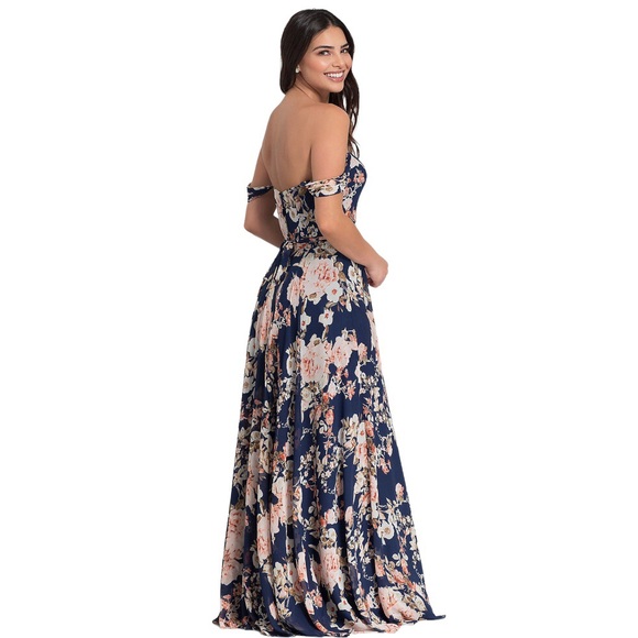 Floral-Print Off-the-Shoulder Long Formal Dress - Picture 3 of 8